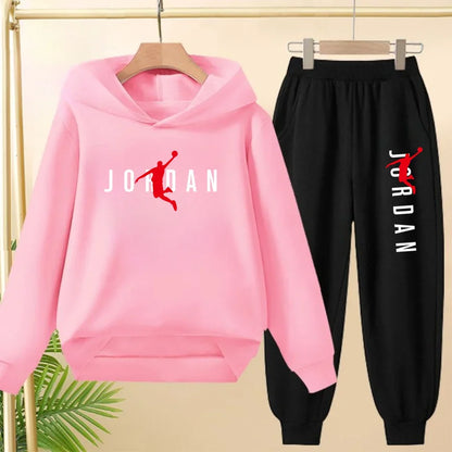 Children's Sportswear Set with Hoodie Sweatshirt And Long Pants Suitable for Kids Aged 3-13 Years Old for Engaging in Sports