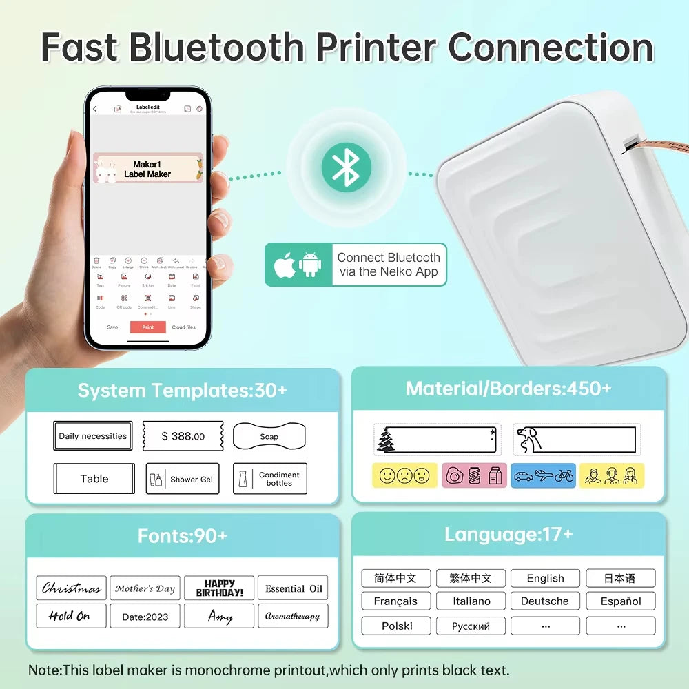Marklife M1 Mini Self-adhesive Label Printer Portable Thermal Printer Inkless Bluetooth Labeling Machine Stickers Labels Maker