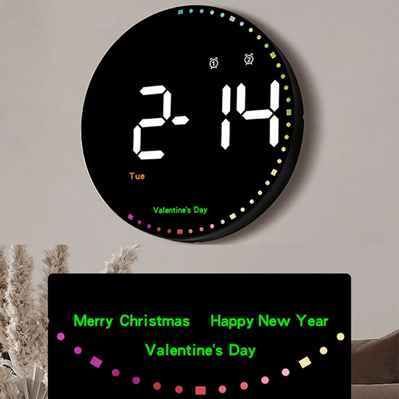 LED Wall Clock with Remote Control - Dual Alarms Calendar  Temperature Display Adjustable Brightness for Home Decor