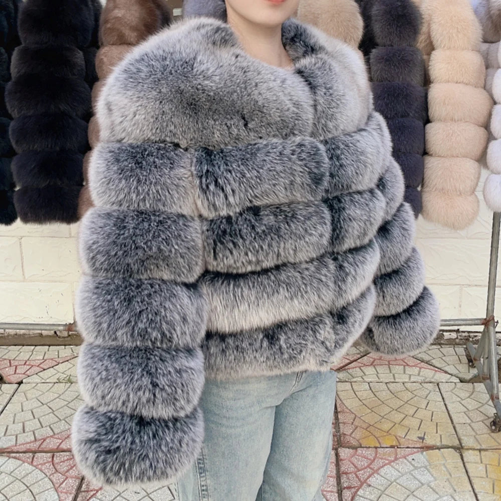 Fox Fur Coat - Slim Fit Women Winter Coat | Brown Real Fur Jacket With Hook Closure