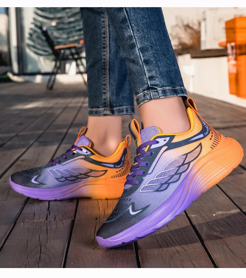New Purple Orange Gradient Mesh Running Shoes for Men & Women, Lightweight Breathable Athletic Sneakers