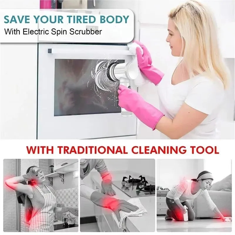 Cordless Electric Spin Scrubber - 5-in-1 Cleaning Brush with Adjustable Handle and 5 Brush Heads - ZOOMNSTORE