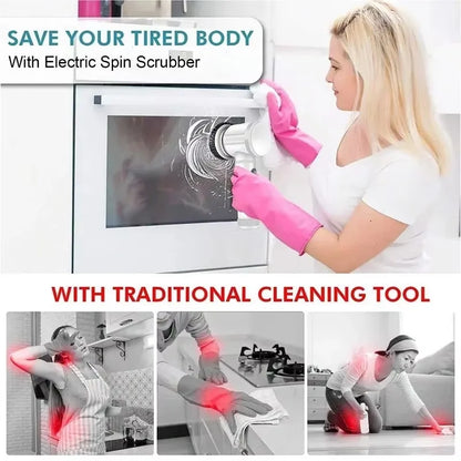 Cordless Electric Spin Scrubber - 5-in-1 Cleaning Brush with Adjustable Handle and 5 Brush Heads - ZOOMNSTORE