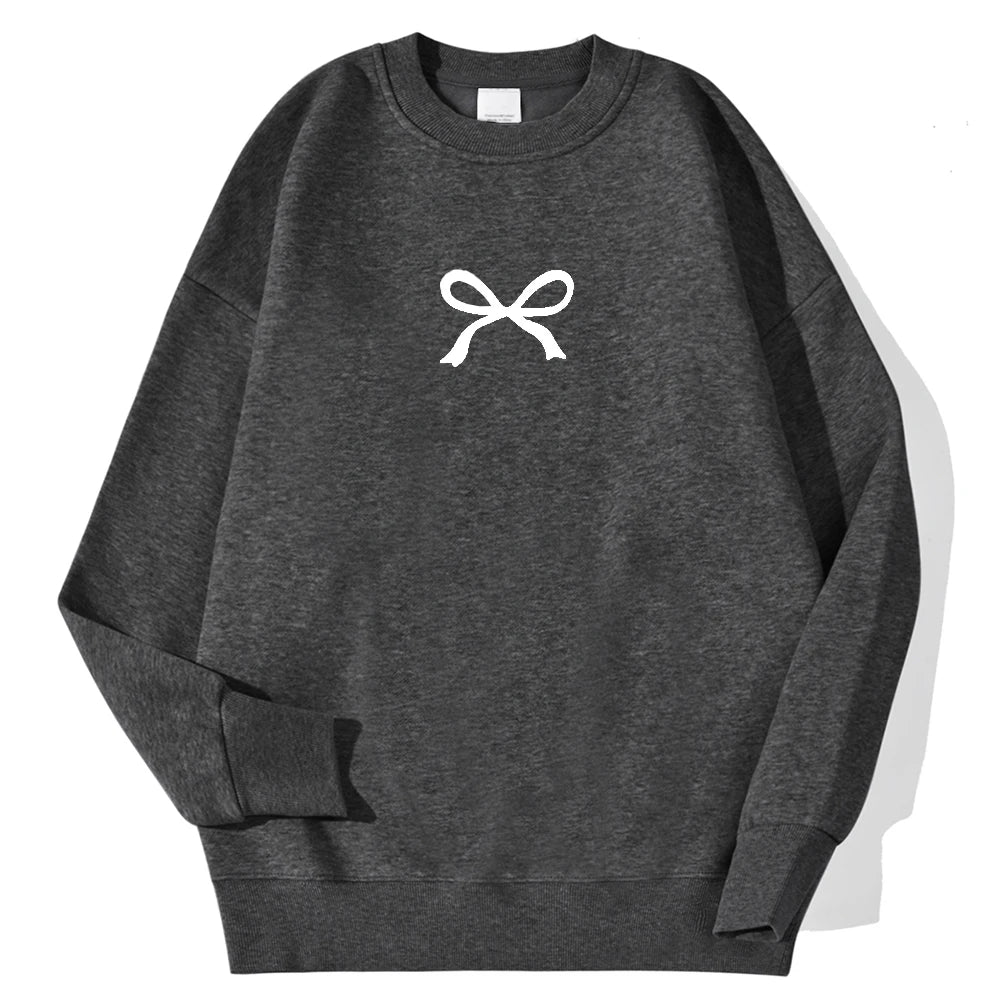 Casual Women's Sweatshirts Kawaii Bow Graphic Prints Pullover Comfortable Warm Oversize Hoodie Autumn Fleece Soft Female Clothes