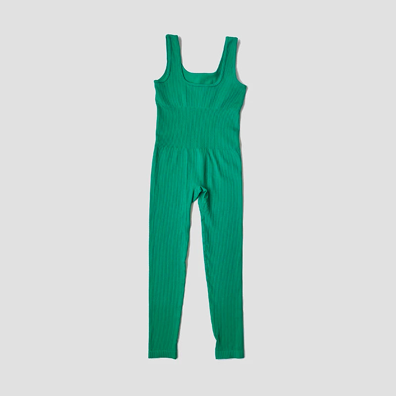 Women's Seamless Yoga Set | Ribbed One Piece Fitness Jumpsuit - High Waist Workout