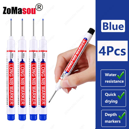Waterproof Long Head Marker Pen for Deep Holes - 2cm 1-100 Pcs RedBlackBlueGreen Ink - Ideal for Metal  Woodworking