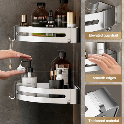 Aluminum Corner Shower Rack - Wall Mounted Bathroom Storage Organizer