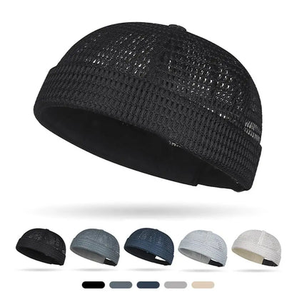 New Mesh Breathable Brimless Melon Skin Hat Summer Ultra-Light Adjustable Docker Beanies Hat Outdoor Hip Hop Sailor Landlord Cap