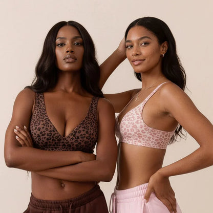 Deep V Jelly Bras Wireless Comfortable Bra Supportive No Underwire Bras Tshirt Push Up Bralette Pink Leopard Plunge Seamless Bra