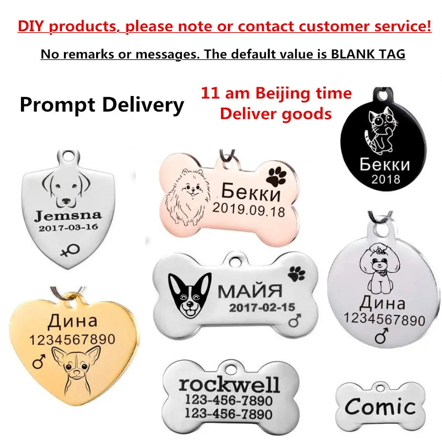 Dog ID Tag Free Engraving Name Tel Cat Collar Harness Pendant Clothes Accessories For Pet Custom Puppy Kitten Leash Pet Supplies