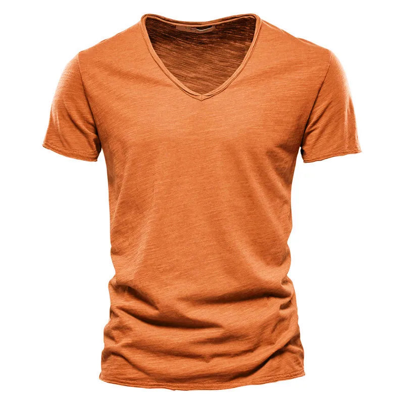 Cotton Men T-Shirt - V-Neck Slim Fit Tee | Breathable Lightweight Summer Top