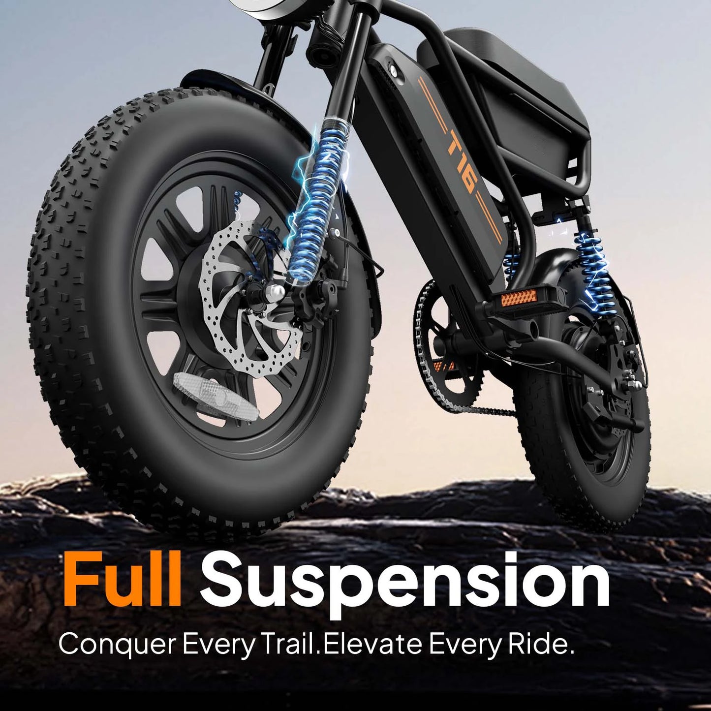URLIFE T16 Ebike 500W Power 48V 13Ah 80Miles Range 16×3.0 Fat Tire Full Suspension LCD Display Commuter Electric Bike with Storage Box Lights Adult Holiday Gift