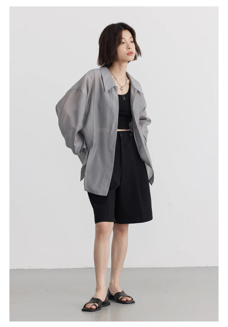 CHIC VEN Women Thin Shirt Long Sleeve Casual Loose Slightly Transparent Cool Blouses Woman Solid Design Female Top Summer 2026
