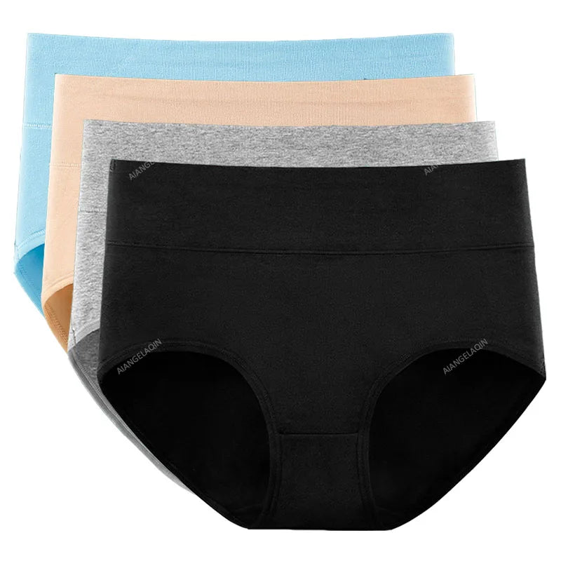 New 4Pcs/Lot High Waist Panties Women Underwear Plus Size Cotton Briefs Girls Shapers Abdominal Underpants Female Sexy Lingeries