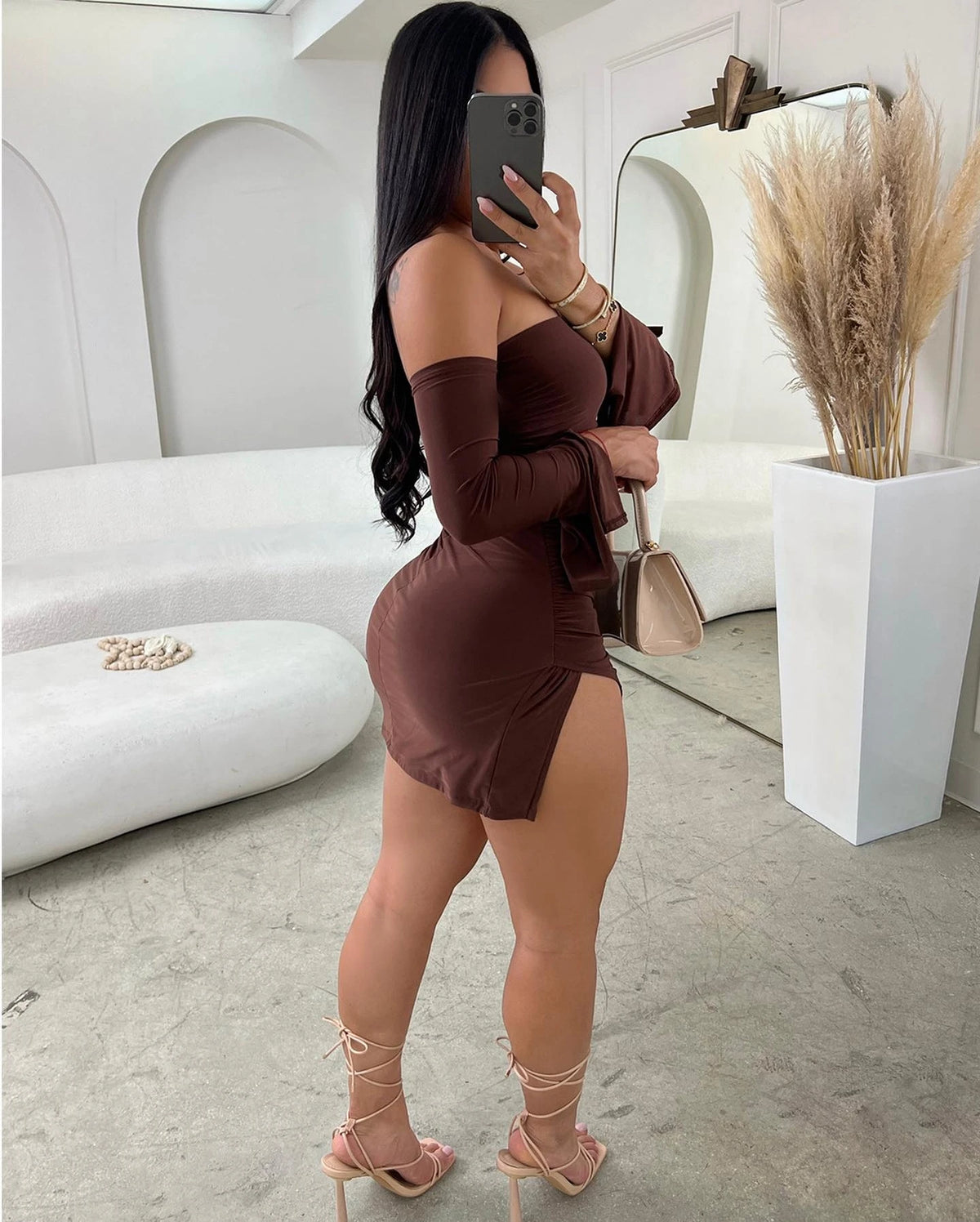 Women's Off-Shoulder Bodycon Dress – Long-Sleeve Black Party Mini Dress