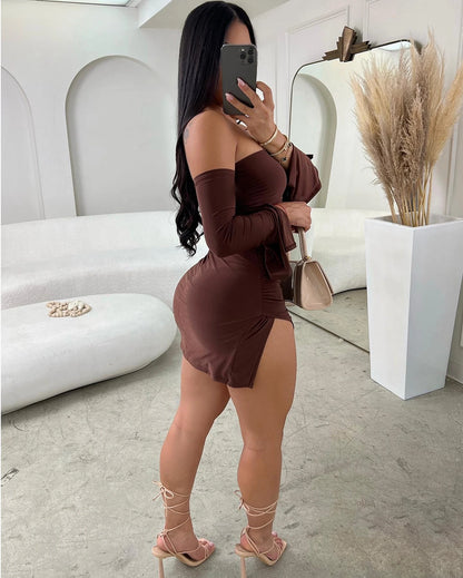 Women's Off-Shoulder Bodycon Dress – Long-Sleeve Black Party Mini Dress