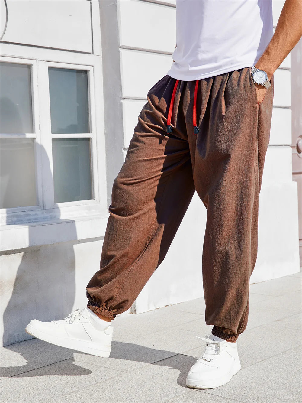 Men's Harem Pants Loose Fit Chinese Style Cotton Linen Solid Color Cozy Sweatpants Joggers High Quality Male Casual Trousers