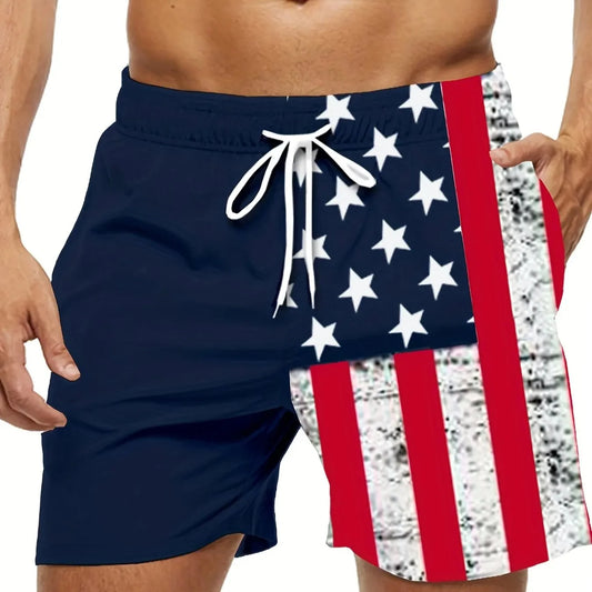 Men's Swim Shorts – American Flag Print Quick-Dry Beach Trunks