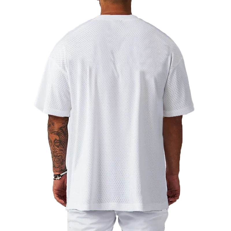 Oversized Breathable Loose Mens Sport T-Shirts Gym Fitness Bodybuilding Half-Sleeve Shirts Summer Quick Dry Mesh Casual Clothing