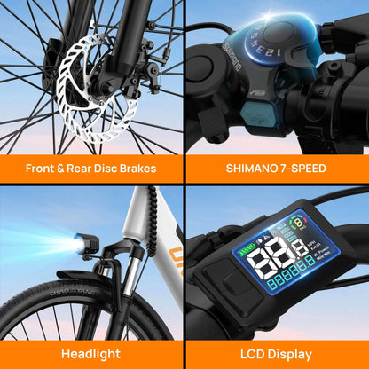Peak 750W E26 Electric Bike for Adults | 48V 10.4Ah Removable Battery, Top Speed 20MPH, 26''X2" Standard Tire, 7-Speeds
