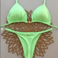 Solid Color Bikini - Women's Swimwear Set | Sexy Strap Split Shell Suit