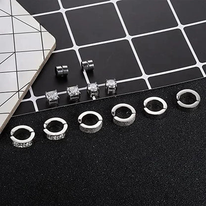 1 Pairs Stainless Steel Magnetic Stud Earrings For Men Women Hoop Earrings Clip On CZ Non-Piercing Steel All Ages