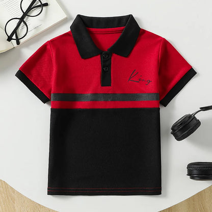1/2/3 piece set of children's striped multi-color POLO short sleeved boy handsome casual lapel button top versatile sports T-shi