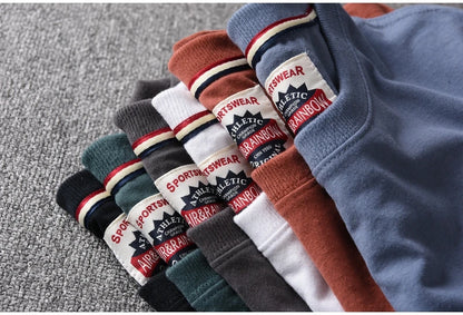 Summer New American Retro Short-sleeved O-neck Solid Color T-shirt Men's Fashion Simple 100% Cotton Washed Casual Sport Tops