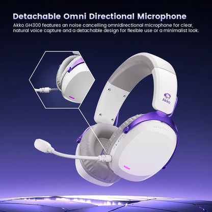 Akko GH300 Gaming Wireless Headphone with Mic Over-Ear Headset 7.1 Virtual Surround Sound Quad-Mode Head-mounted for Music Game