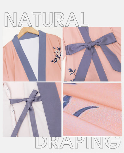 Daiwor Kout Silk Satin Robe for Women Long Japanese Kimono Robe Lightweight Soft Bathrobe Summer Luxury Dressing Gown