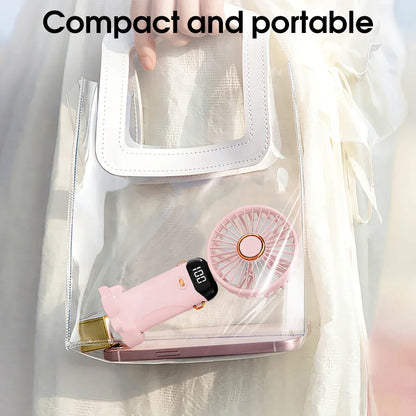 USB Rechargeable Handheld Fan 1200mAh 6 Speeds Foldable LED Light Blade Portable Mini Fan Personal Cooler for Home Gift
