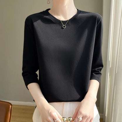 Cropped Mercerized Cotton T-Shirt - 100 Cotton Short Sleeve for Spring  Summer 2023