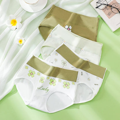 4Pcs/Set High Waist Underwear Cotton Women Panties Fashion Print Ladies Briefs Plus Size Sexy Panty Breathable Female Lingerie