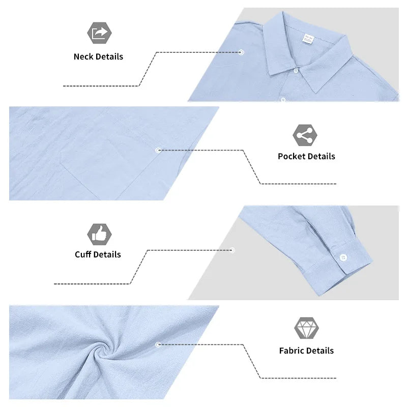 Men's Autumn Loose Trend Linen Solid Color Simple Lapel Long-Sleeved Shirt Beach Trousers Set