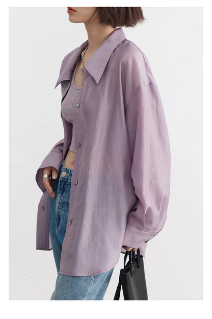 CHIC VEN Women Thin Shirt Long Sleeve Casual Loose Slightly Transparent Cool Blouses Woman Solid Design Female Top Summer 2026