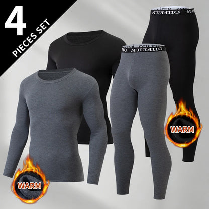 Men's Autumn/Winter Warm Underwear Set Solid Color Multi Color Round Neck Long Sleeve Top Letter Elastic Waist Casual Pants