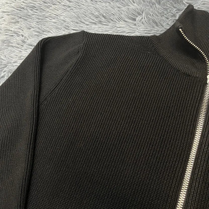 Asian size Autumn Winter Men Loose Casual Knit Sweater Zipper Semi High Neck Long Sleeve Cardigan Lazy Comfortable Warm Top