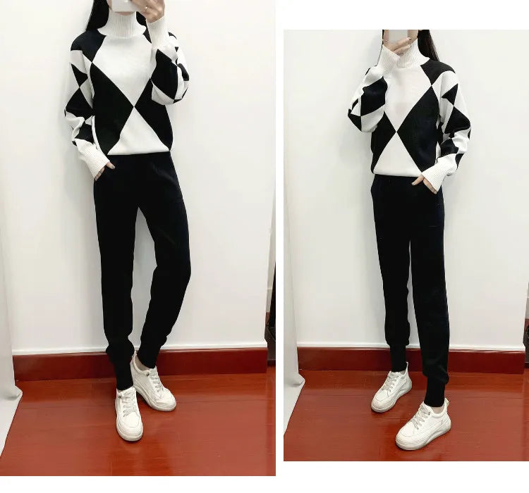Fashion Knitted 2 Piece Set Women Sweater Suits Autumn Winter Tracksuit Sets Pullovers Long Pant Casual 2PCS Track Suit 2025