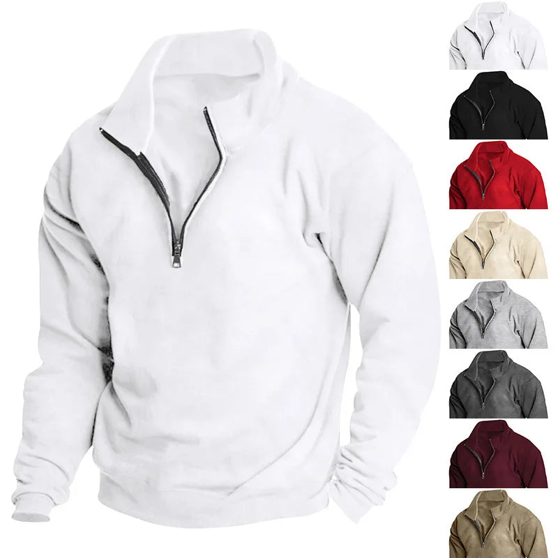 Autumn and winter new men's fleece sweatshirt stand-up collar half zipper long sleeve cross-border European trend men's top