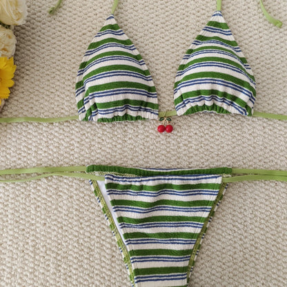 Sexy Thong Bikini - Micro Bikinis Two Piece Swimwear Set | Striped Print Beach Bathing Suit