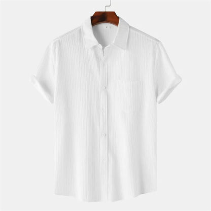 New 9 Color Men's Solid Striped Shirt Summer Fashion Short Sleeve Flap Top Men Casual Holiday Everyday Men