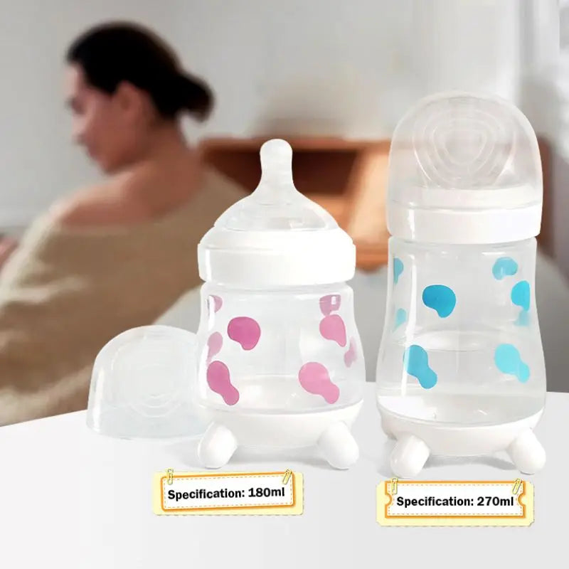 180ML/270ML cute cow shaped anti bloating baby PP bottle without handle, silicone replacement nipple available for sale