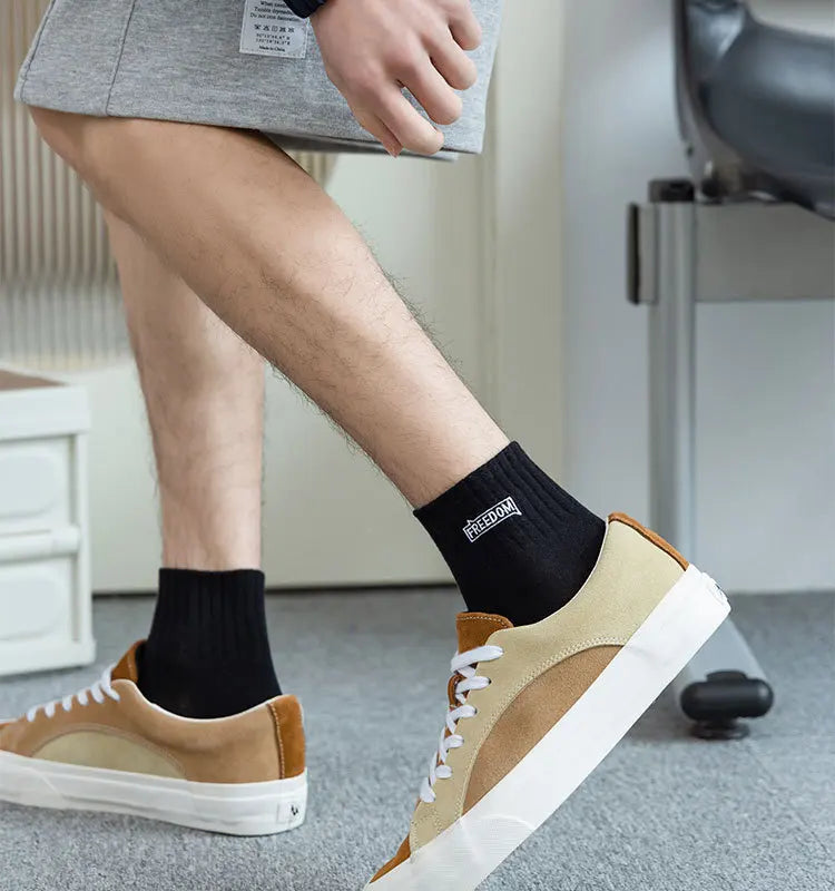 5 Pairs/Lot Men's Solid Color Socks Black White Business Casual Simple Versatile Breathable Cotton Sports Mesh Short Socks