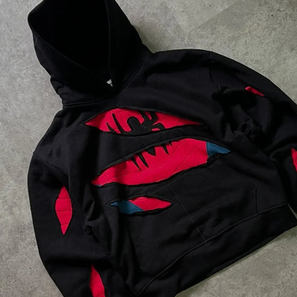 American Retro Spider Patchwork Print Hoodies Fashion Oversized Loose Full Zipper Hoodie Men Jacket Gothic Street Y2k Sweatshirt