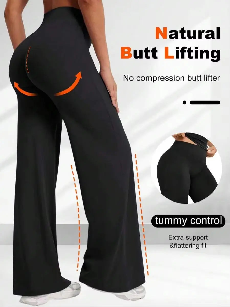 High Waist Wide Leg Casual Pants For Women Multi Functional Hip Lifting Yoga Trousers Soft Polyester Fabric Easy Care Machine Wa