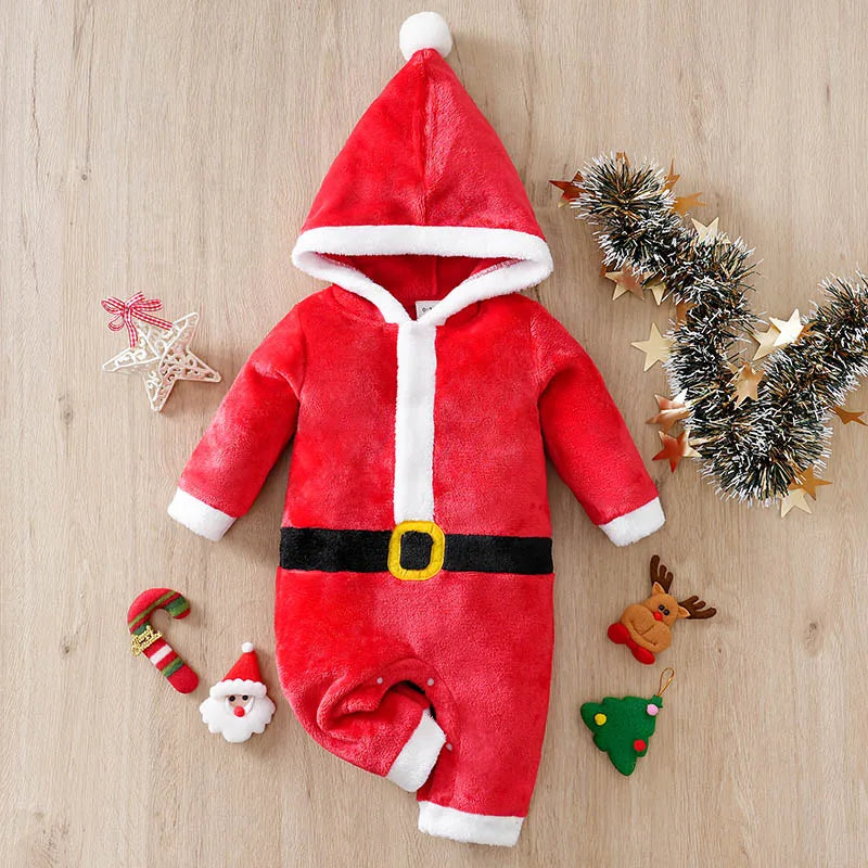 Baby Romper Cotton - Newborn Unisex Velvet Santa Elk Long Sleeve 0-18 Months