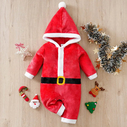 Baby Romper Cotton - Newborn Unisex Velvet Santa Elk Long Sleeve 0-18 Months