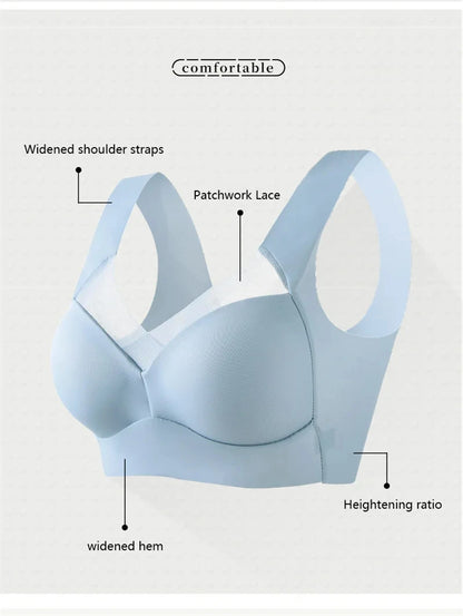 Plus Size Sports Bra - Seamless Wire Free Push Up Brassiere With Wide Straps