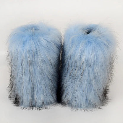 Women's Winter Snow Boots Outdoor Luxury Furry Faux Fox Fur Boots Woman Plush Warm Platform Shoes New Fashion Bottes Big Size 46