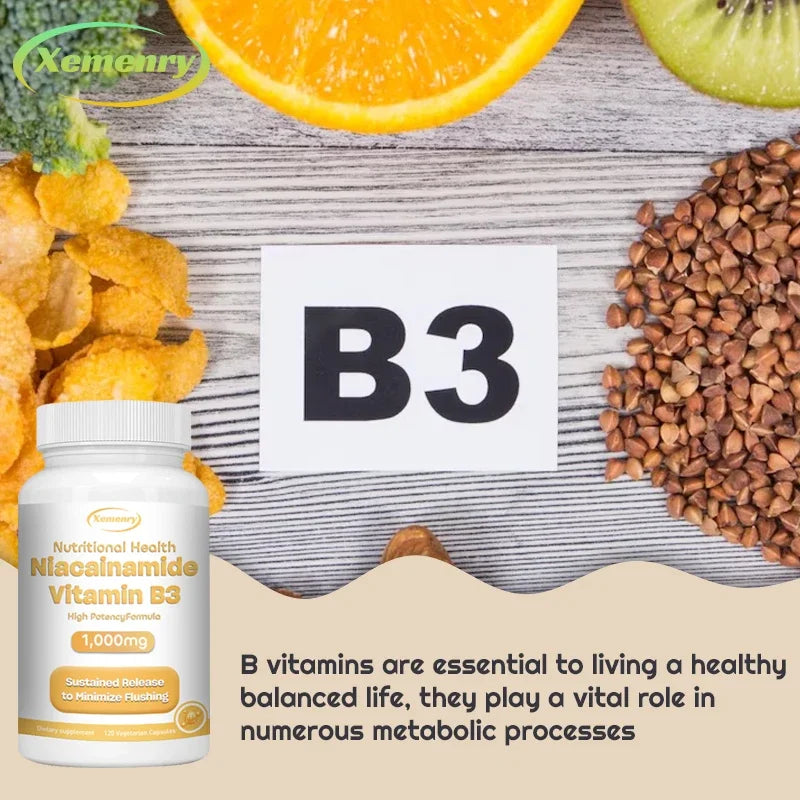 Niacinamide Vitamin B3 Capsules - Supports Skin, Brain Function and Heart Health, Boosts Energy and Improves The Immune System